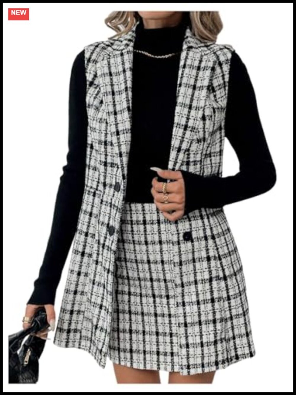 Women's 2-Piece Plaid Vest and Skirt Suit Set - Office Business Casual